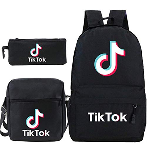 YIFANYUN TiKToK Tres Grupos de Estudiantes Masculinos y Femeninos Mochila Bandolera Bolsa de Hombro morral lápiz de Tres Piezas tiktok (Color : Black1, Size : A)