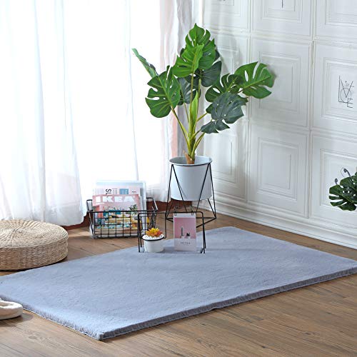 YIHAIC Alfombra de Piel de Oveja,Antideslizante Alfombra De Piel De Conejo Artificial,con Adecuada para Alfombra de Sala de Estar,tapete para Cama,Dormitorio,sofá (Gris, 75x120cm)