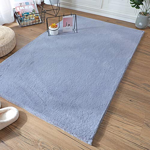 YIHAIC Alfombra de Piel de Oveja,Antideslizante Alfombra De Piel De Conejo Artificial,con Adecuada para Alfombra de Sala de Estar,tapete para Cama,Dormitorio,sofá (Gris, 75x120cm)