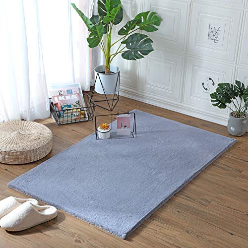 YIHAIC Alfombra de Piel de Oveja,Antideslizante Alfombra De Piel De Conejo Artificial,con Adecuada para Alfombra de Sala de Estar,tapete para Cama,Dormitorio,sofá (Gris, 75x120cm)