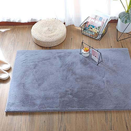 YIHAIC Alfombra de Piel de Oveja,Antideslizante Alfombra De Piel De Conejo Artificial,con Adecuada para Alfombra de Sala de Estar,tapete para Cama,Dormitorio,sofá (Gris, 75x120cm)