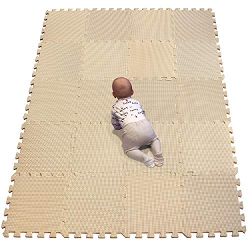 YIMINYUER 20 Esterilla de Ejercicios Interconectables, Esterilla Puzzle de Fitness, Suave y Firme Espuma EVA, Antideslizante,Protector Suelo Goma Beige R10G301020