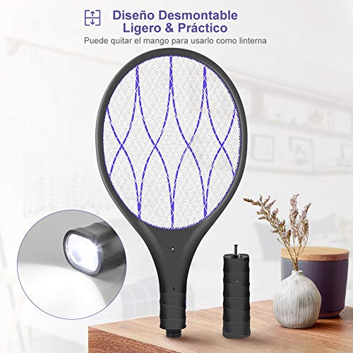 YISSVIC Raqueta Mosquitos Eléctrico, Raqueta Matamoscas Eléctrica Recargable, Mango de Linterna Extraíble, 3 Capas de Malla de Seguridad de Protección YISSVIC Raqueta Mosquitos Eléctrico, Raqueta Matamoscas Eléctrica Recargable, Mango de Linterna Extraíble, 3 Capas de Malla de Seguridad de Protección