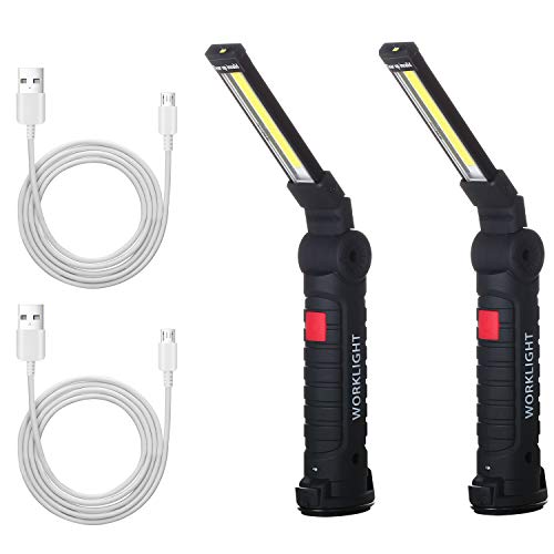 Yizhet 2 Piezas Portátil LED Lámpara de Trabajo Recargable por USB COB Lámpara de Inspección con Base Magnética y Gancho para el Hogar, Taller, Iluminación de Emergencia