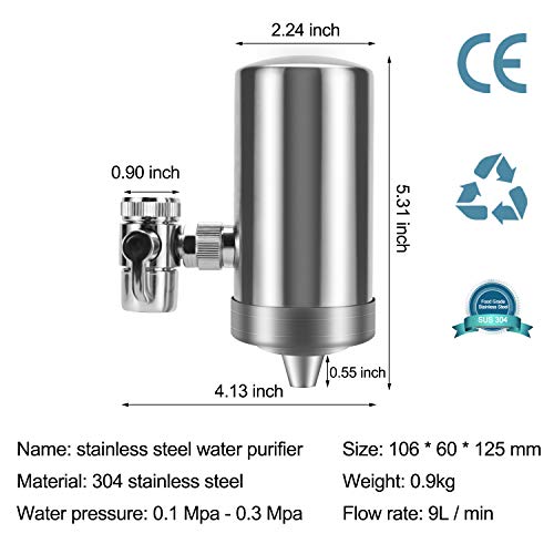 YJHome Filtro de Agua para Grifo | Filtros para Grifo de Ahorro de Acero Inoxidable 304, Sistema de filtración de Agua Saludable y de Calidad Accesorios de Cocina filtrado de grifos
