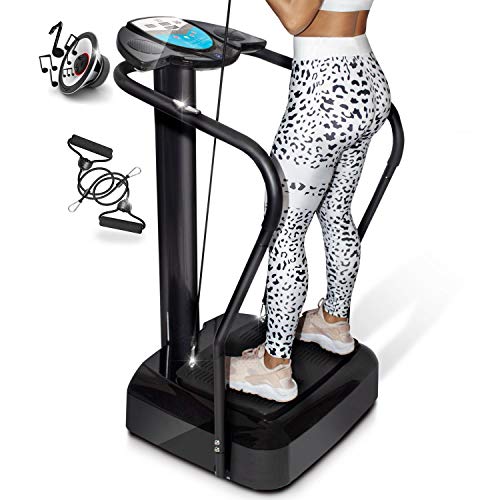 YM Plataforma Vibratoria de Fitness, tonificación y adelgazamiento reafirmante, intensidad ajustable, 10 PROGRAMS + Auto, pantalla, cardio, elásticos de fitness