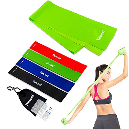 Yoassi Bandas de Resistencia, Kit de 5 Bandas Elasticas Fitness, de 4 Loop Bandas y 1 Plana Cinta de Ejercicios, para Yoga, Pilates, Crossfit, de Látex Natural, Multi-Colores