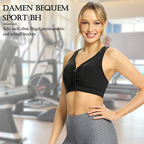 Yobenki Sujetador deportivo para mujer Push Up, sujeción fuerte, tamaño grande, acolchado, cierre frontal, sin aros, para fitness, correr, yoga Negro L Yobenki Sujetador deportivo para mujer Push Up, sujeción fuerte, tamaño grande, acolchado, cierre frontal, sin aros, para fitness, correr, yoga Negro L