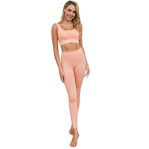 Yoga Conjunto De Mujer,Mujeres Sujetador Crop Top Y Leggings Fitness Leggings Yoga Set Sportwear Outfits para Gym Running Pilates Fitness Workout Pink S