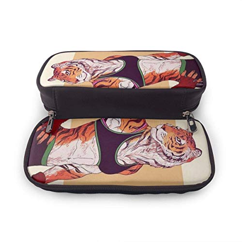 Yoga Fitness Tiger PU Cuero Lápiz Estuche Estuche para bolígrafo Bolsa con cremallera Útiles escolares para estudiantes