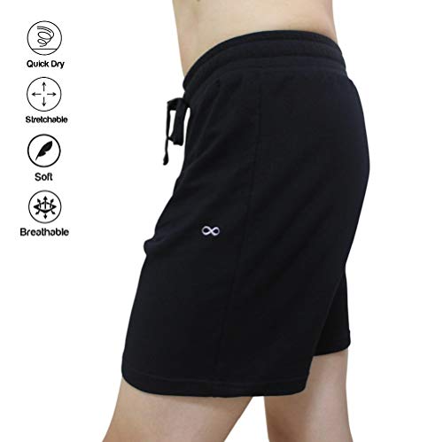 YogaAddict - Pantalones cortos de yoga para hombre, secado rápido, sin bolsillos, para cualquier yoga (Bikram, Hot Yoga, Hatha, Ashtanga), pilates, gimnasio, negro con forro interior - Talla L