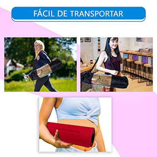 Yog&Fit- Colchoneta Gimnasia Antideslizante,Yoga Pilates, Fitness, y Deportes,Alfombrilla de TPE y tamaño 183*61Cm y 6mm de Grosor con Bolsa y Correa para Transporte y Ordenación (ROJO/NEGRO)