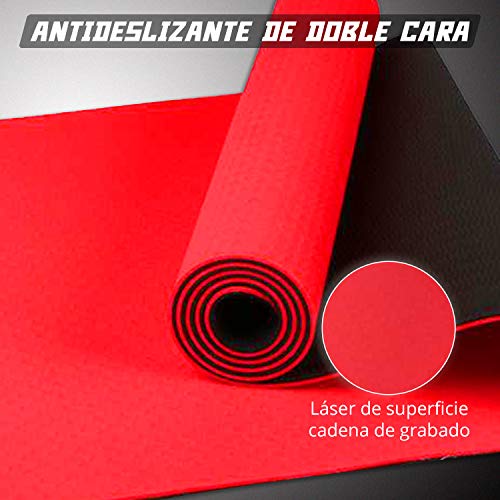 Yog&Fit- Colchoneta Gimnasia Antideslizante,Yoga Pilates, Fitness, y Deportes,Alfombrilla de TPE y tamaño 183*61Cm y 6mm de Grosor con Bolsa y Correa para Transporte y Ordenación (ROJO/NEGRO)