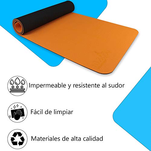 Yog&Fit- Esterilla de Yoga Antideslizante, Pilates, Fitness, Gimnasia y Deportes,Alfombrilla de TPE y tamaño 183*61Cm y 6mm de Grosor con Bolsa y Correa para Transporte y Ordenación (NARANJA/NEGRO)