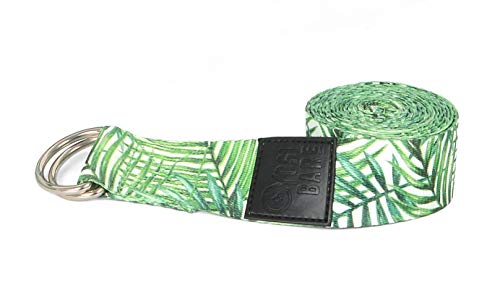 Yogi-Bare® Correa de Yoga - Cinta elástica y Resistente de 1,82 m de Largo con Anillas Ajustables en D - Palm