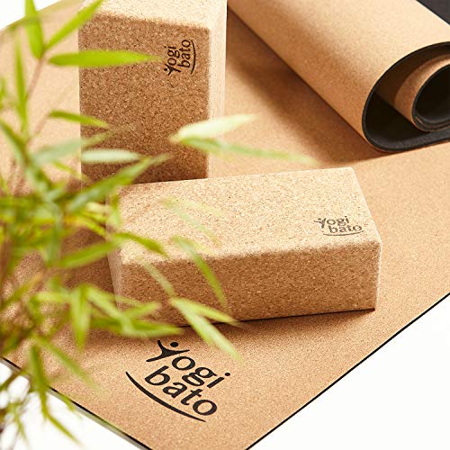 Yogibato Bloque de Yoga de Corcho – Antideslizante y de Agarre fácil │ Set de 2pcs │ Block de Corcho Natural para Pilates y Ejercicios Fitness – Bloque Hecho de Corcho 100% Natural