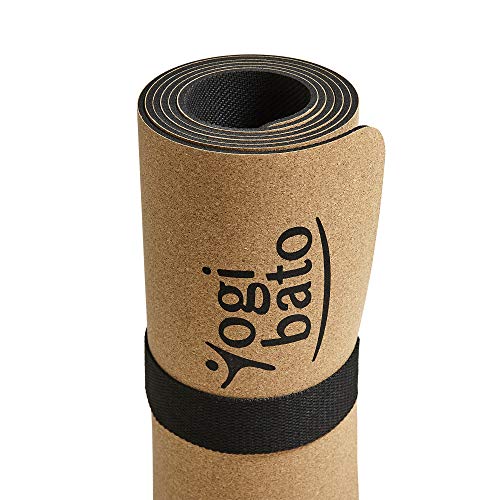 Yogibato Esterilla de Yoga de Corcho con Correa de Transporte – Superficie Antideslizante – Ejercicios de Pilates, Gimnasia y Fitness – Colchoneta Yoga Hecha de Corcho y Caucho [183x61x0,4cm]