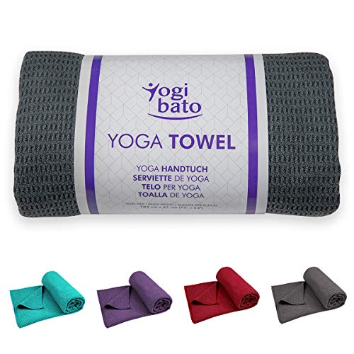 Yogibato Toalla de Yoga – Antideslizante y de Secado rápido – Toalla para Pilates Antideslizante – Toalla Antideslizante para Bikram y Hot Yoga – [183 x 61 cm] – Gris Oscuro