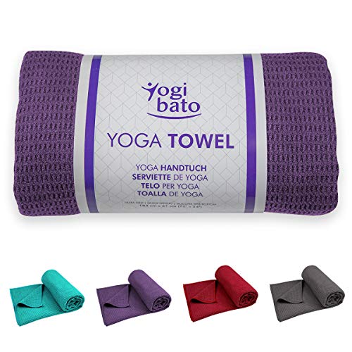 Yogibato Toalla de Yoga – Antideslizante y de Secado rápido – Toalla para Pilates Antideslizante – Toalla Antideslizante para Bikram y Hot Yoga – [183 x 61 cm] - Morado