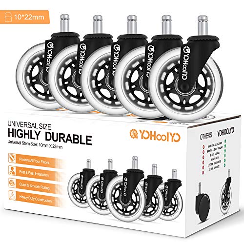 YOHOOLYO 004849 - Ruedas para Sillas de Oficina 10x22mm Ruedas de Repuesto Caster Silencioso Rolling y Seguro para Cualquier Piso, 5 unidades YOHOOLYO 004849 - Ruedas para Sillas de Oficina 10x22mm Ruedas de Repuesto Caster Silencioso Rolling y Seguro para Cualquier Piso, 5 unidades