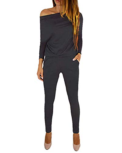 Yoins - Mono de manga larga para mujer, un solo hombro, elegante, monocromático A-gris oscuro. XL Yoins - Mono de manga larga para mujer, un solo hombro, elegante, monocromático A-gris oscuro. XL