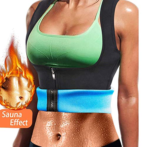 Yokald Faja Reductora Adelgazante Abdominal Mujer Neopreno Camiseta Sudoración Compresión de Sauna Chaleco para Pérdida de Peso con Quema Grasa Deportivo (Azul, S)