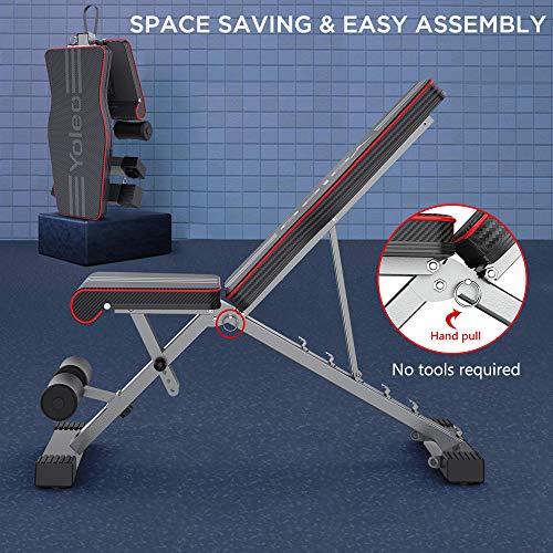 YOLEO Banco de Pesas Ajustable Utilidad Plegable Banco de Entrenamiento de Cuerpo Completo Inclinación Decline Levantamiento de Pesas Plano Press de banca para Ejercicios de Gimnasio en casa (Negro)