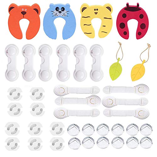 Yompz 40 Piezas Kit de Seguridad para Bebés, 6 Bebé de Seguridad Bloqueo, 6 Cerraduras de Cajón, 12 Protectores de Esquinas, 10 Protector de Enchufes, 4 Tope Clip Protector Puerta, 2 Tope de Puertas