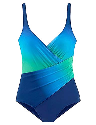 YONIER Conjunto de Baño Gradiente de Color Relleno Traje de Baño Una Piezas Atlético Pliegues Empuja hacia Arriba Bikini de Gradiente Halter Bikini Plisado Monokinis Ropa de Baño Punto Push Up