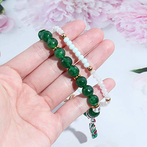 YooAi Pulseras De Cuentas Multicapa Coloridas Piedras Naturales Pulseras De Cuentas De Yoga Pulseras De Navidad Regalo De Joyería para Mujeres Campanas De árbol De Navidad Verde