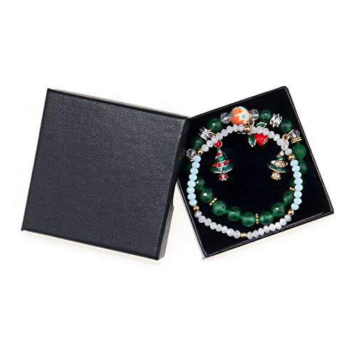 YooAi Pulseras De Cuentas Multicapa Coloridas Piedras Naturales Pulseras De Cuentas De Yoga Pulseras De Navidad Regalo De Joyería para Mujeres Campanas De árbol De Navidad Verde