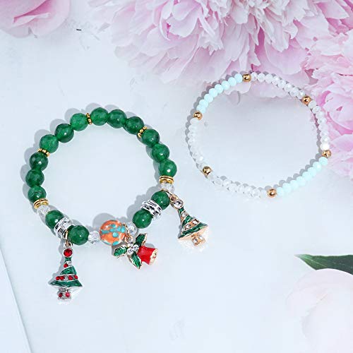 YooAi Pulseras De Cuentas Multicapa Coloridas Piedras Naturales Pulseras De Cuentas De Yoga Pulseras De Navidad Regalo De Joyería para Mujeres Campanas De árbol De Navidad Verde