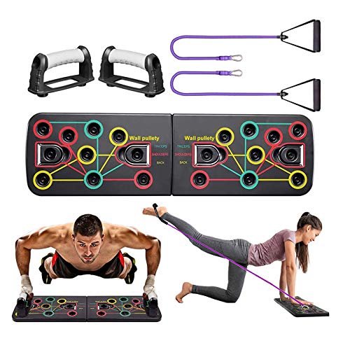 Yoophane Tabla de Flexiones, 13 en 1 Push Up Board con Bandas de Resistencia, Ejercicio Soportes para Flexiones en Casa Multifuncional, Entrenamiento de la Fuerza para Hombres y Mujeres