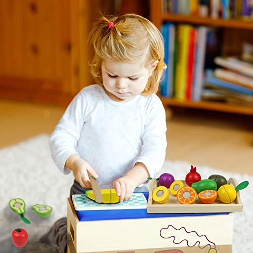 yoptote Frutas y Verduras Juguete para Cortar Frutas Verduras Juguetes Montessori Comida Madera Cocinas de Juguete para Niños Día del Niño Cumpleaños Infantiles