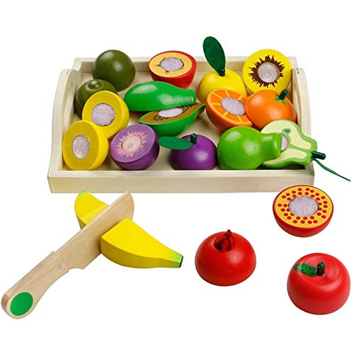 yoptote Frutas y Verduras Juguete para Cortar Frutas Verduras Juguetes Montessori Comida Madera Cocinas de Juguete para Niños Día del Niño Cumpleaños Infantiles