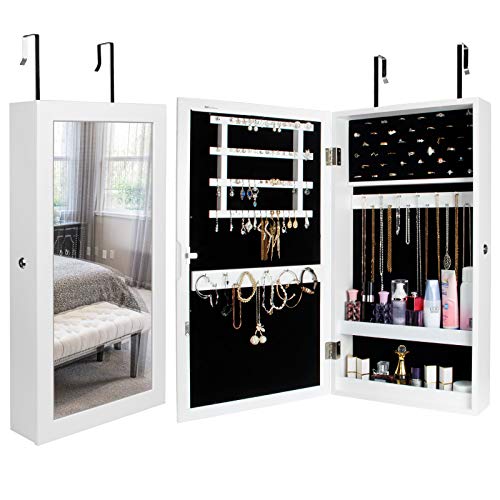Yorbay Armario para Joyas - Armario Joyero Montado en la Pared con Espejo, con Imán y Llaves, Blanco Reutilizable Yorbay Armario para Joyas - Armario Joyero Montado en la Pared con Espejo, con Imán y Llaves, Blanco Reutilizable
