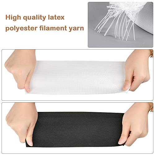 YOTINO 2 paquetes de bandas elásticas anchas para coser con cuerda elástica plana, incluye 1 paquete de bobina elástica blanca y 1 paquete de carrete de banda elástica negra, 4 m x 10 cm