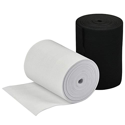 YOTINO 2 paquetes de bandas elásticas anchas para coser con cuerda elástica plana, incluye 1 paquete de bobina elástica blanca y 1 paquete de carrete de banda elástica negra, 4 m x 10 cm