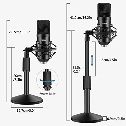 YOTTO Micrófono USB, PC Micrófono de Condensador para ordenador profesional 192KHz/24bit cardioide Micrófono con soporte de micrófono, filtro pop para Twitch Streaming, Podcasting, Youtube, Skype