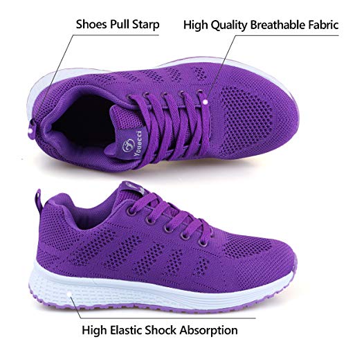 Youecci Zapatillas de Deportivos de Running para Mujer Deportivo de Exterior Interior Gimnasia Ligero Sneakers Fitness Atlético Caminar Zapatos Transpirable Morado 41 EU