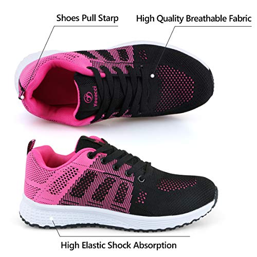 Youecci Zapatillas de Deportivos de Running para Mujer Deportivo de Exterior Interior Gimnasia Ligero Sneakers Fitness Atlético Caminar Zapatos Transpirable Rojo 38 EU