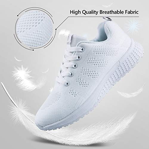 Youecci Zapatillas de Deportivos de Running para Mujer Deportivo de Exterior Interior Gimnasia Ligero Sneakers Fitness Atlético Caminar Zapatos Transpirable Blanco 37 EU