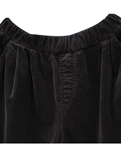 Youlee Mujer Cintura Elástica Pana Pantalones con Bolsillos Negro