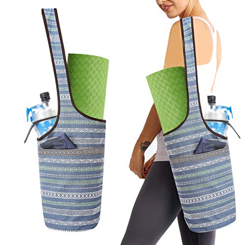 Young Ming Bolsa para Colchoneta de Yoga con Bolsillo de Gran Tamaño y Bolsillo con Cremallera, Ajuste la Mayoría de Las Alfombrillas de Tamaño Funda Esterilla Yoga para Mujeres (Rayas Azules)