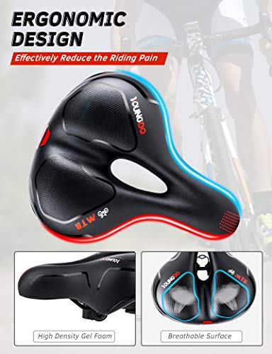 YOUNGDO Sillín de Bicicleta, Asiento de Bici de Gel, Más Ancho y Cómodo, 2 Amortiguadores, 25 * 22cm Cojín Ergonómico con Cubierta Impermeable y Marca Reflectante, para Bicicletas de MTB/Carreras YOUNGDO Sillín de Bicicleta, Asiento de Bici de Gel, Más Ancho y Cómodo, 2 Amortiguadores, 25 * 22cm Cojín Ergonómico con Cubierta Impermeable y Marca Reflectante, para Bicicletas de MTB/Carreras