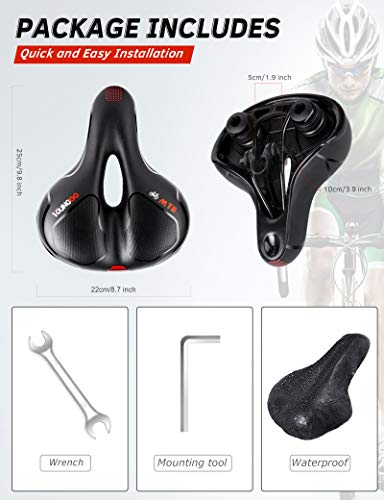 YOUNGDO Sillín de Bicicleta, Asiento de Bici de Gel, Más Ancho y Cómodo, 2 Amortiguadores, 25 * 22cm Cojín Ergonómico con Cubierta Impermeable y Marca Reflectante, para Bicicletas de MTB/Carreras YOUNGDO Sillín de Bicicleta, Asiento de Bici de Gel, Más Ancho y Cómodo, 2 Amortiguadores, 25 * 22cm Cojín Ergonómico con Cubierta Impermeable y Marca Reflectante, para Bicicletas de MTB/Carreras