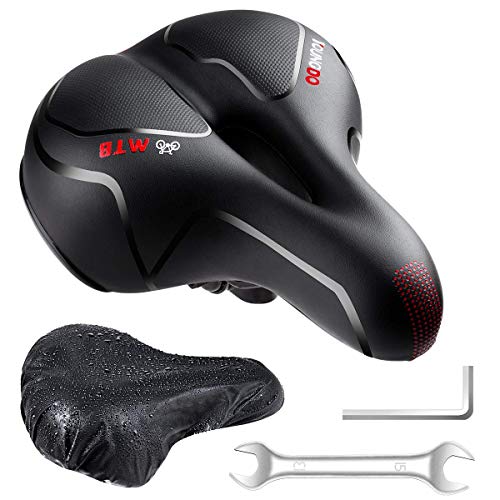 YOUNGDO Sillín de Bicicleta, Asiento de Bici de Gel, Más Ancho y Cómodo, 2 Amortiguadores, 25 * 22cm Cojín Ergonómico con Cubierta Impermeable y Marca Reflectante, para Bicicletas de MTB/Carreras YOUNGDO Sillín de Bicicleta, Asiento de Bici de Gel, Más Ancho y Cómodo, 2 Amortiguadores, 25 * 22cm Cojín Ergonómico con Cubierta Impermeable y Marca Reflectante, para Bicicletas de MTB/Carreras