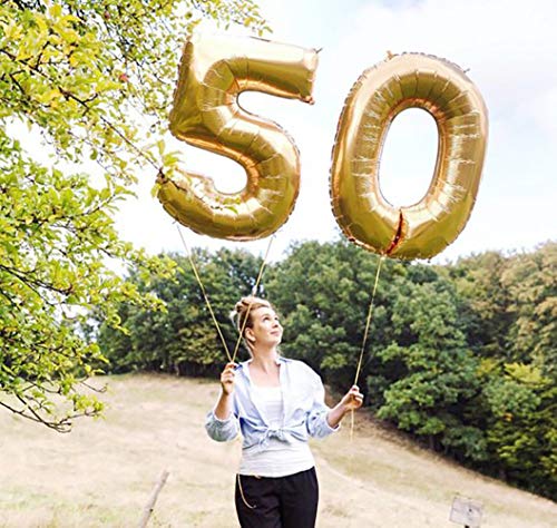 Youngneer - Balón de 50 años para mujer, hombre, 50 años, color dorado con número gigante, 50 números, balón de 40 pulgadas (101 cm) y 8 globos dorados para confeti