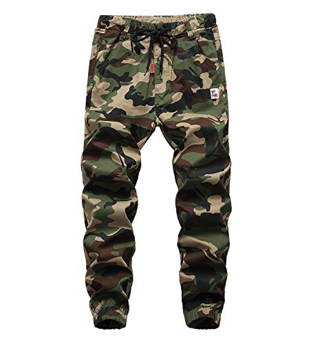 YoungSoul Pantalones Camuflaje para niño - Joggers con Bajos Ajustados - Pantalón de chándal con Cintura elástica Verde(Regular Fit) 13-14 años
