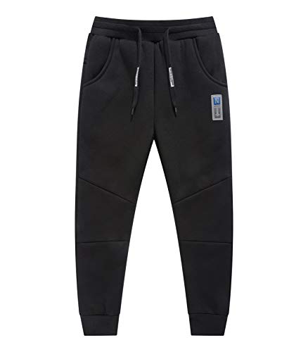 YoungSoul Pantalones Deportivos para Niño, Pantalon Chandal con Forro Polar Invierno, Jogger Niños Negro 8-9 años/Talla 140